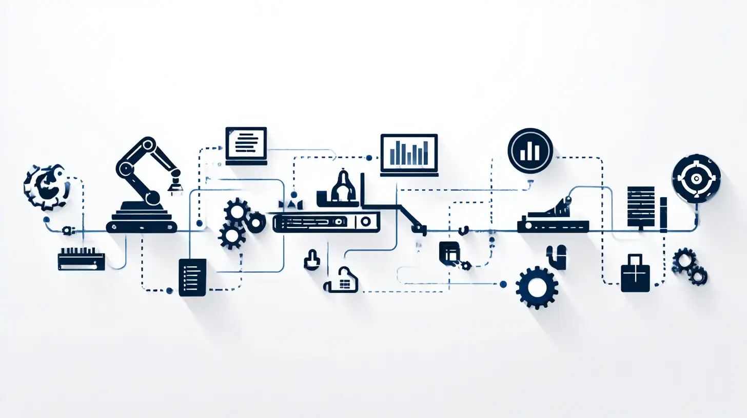procesautomatisering Een abstracte weergave van geautomatiseerde workflows, triggers en notificaties in een website.