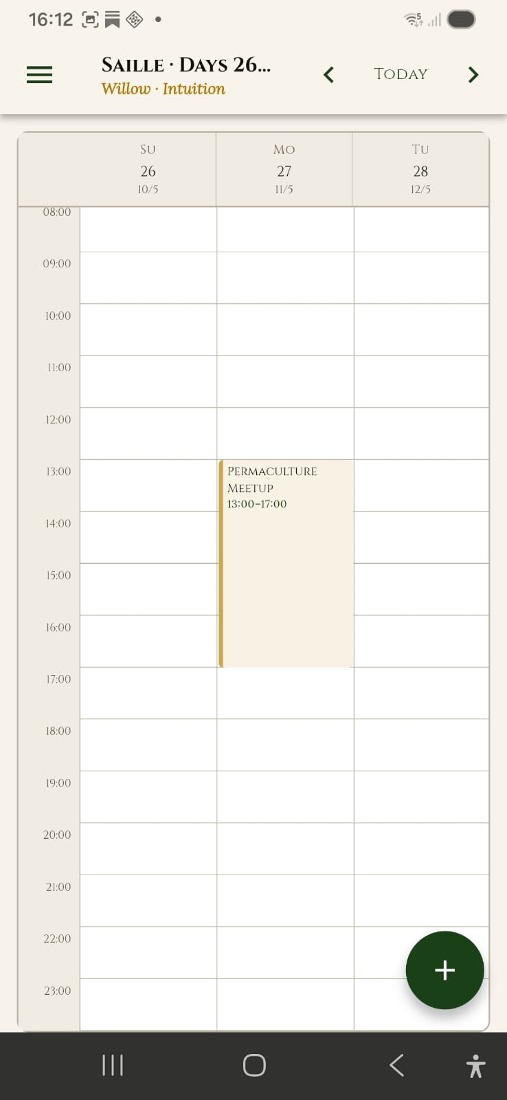 3-dagenweergave
Driedaagse tijdgridweergave van Fearn, met events naast elkaar zichtbaar per dag.