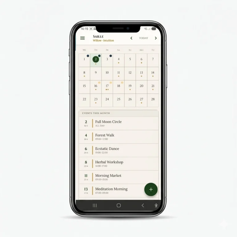 foto van de roots calendar mobiele app op een android telefoon